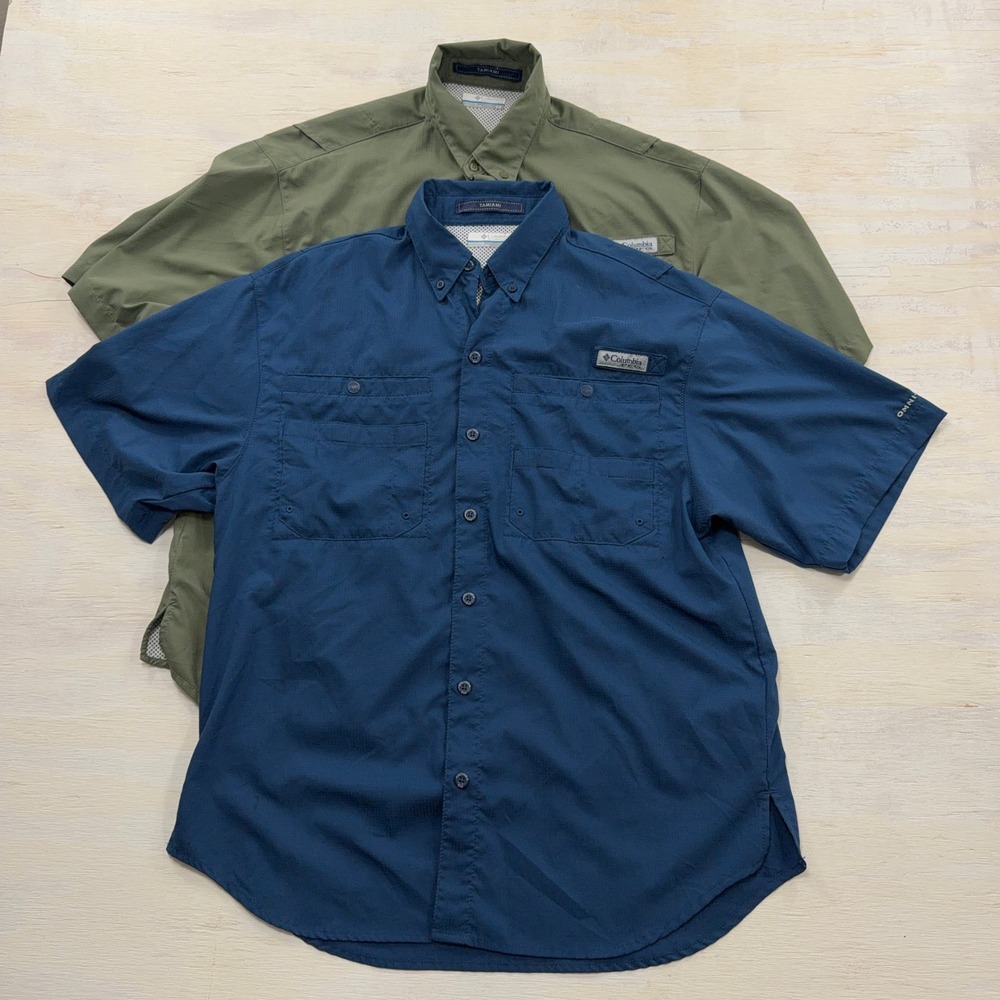 Columbia Shirt PFG Tamiami 2 Pack Small Short Sleeve Fishing Blue Green Mens